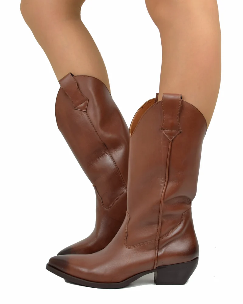 Texani VERA PELLE Made in Italy Stivali da Cowboy Cuoio Lisci Camperos