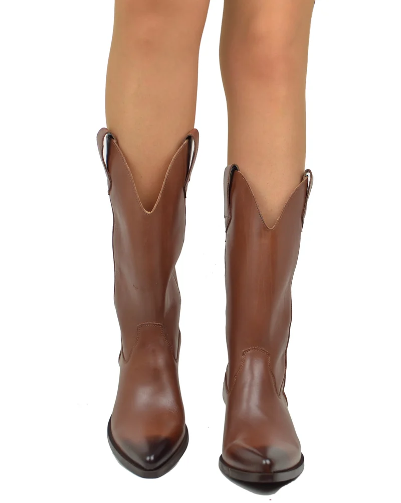 Texani VERA PELLE Made in Italy Stivali da Cowboy Cuoio Lisci Camperos