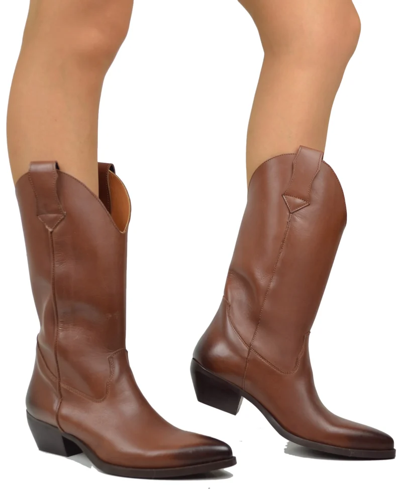 Texani VERA PELLE Made in Italy Stivali da Cowboy Cuoio Lisci Camperos