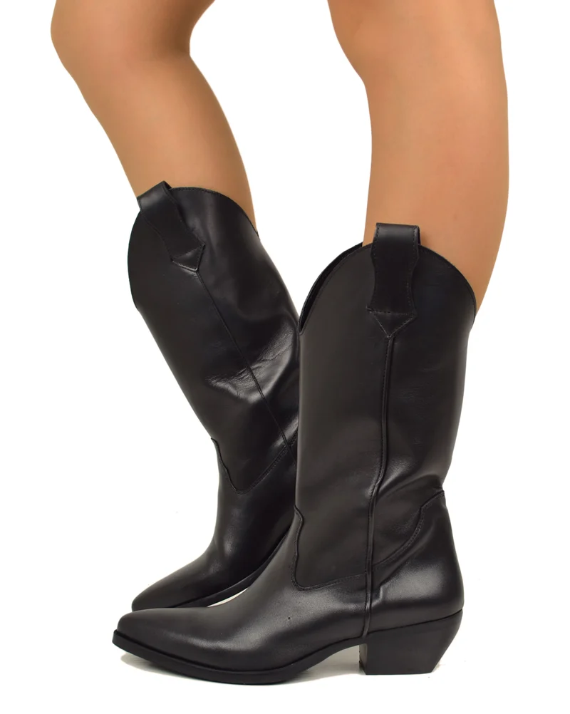 Texani VERA PELLE Made in Italy Stivali da Cowboy Neri Lisci Camperos