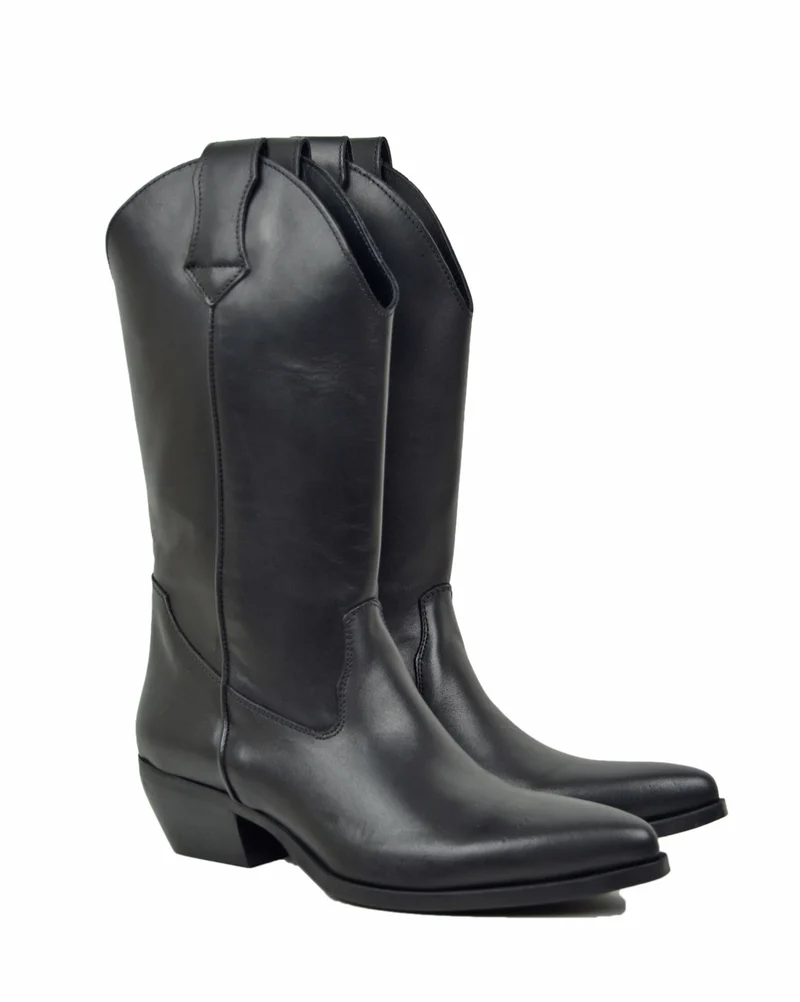 Texani VERA PELLE Made in Italy Stivali da Cowboy Neri Lisci Camperos