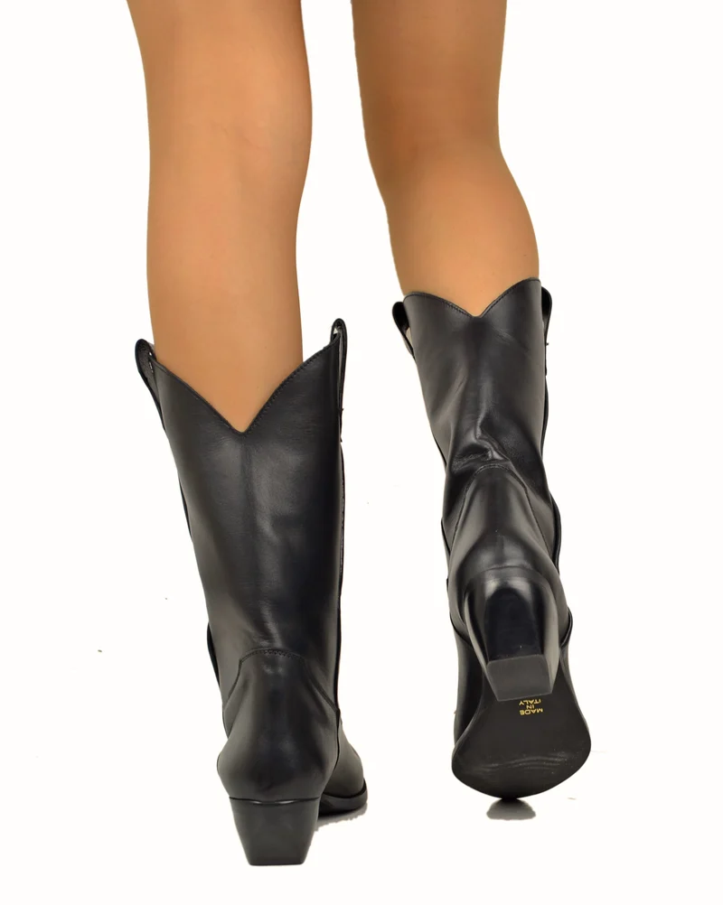 Texani VERA PELLE Made in Italy Stivali da Cowboy Neri Lisci Camperos