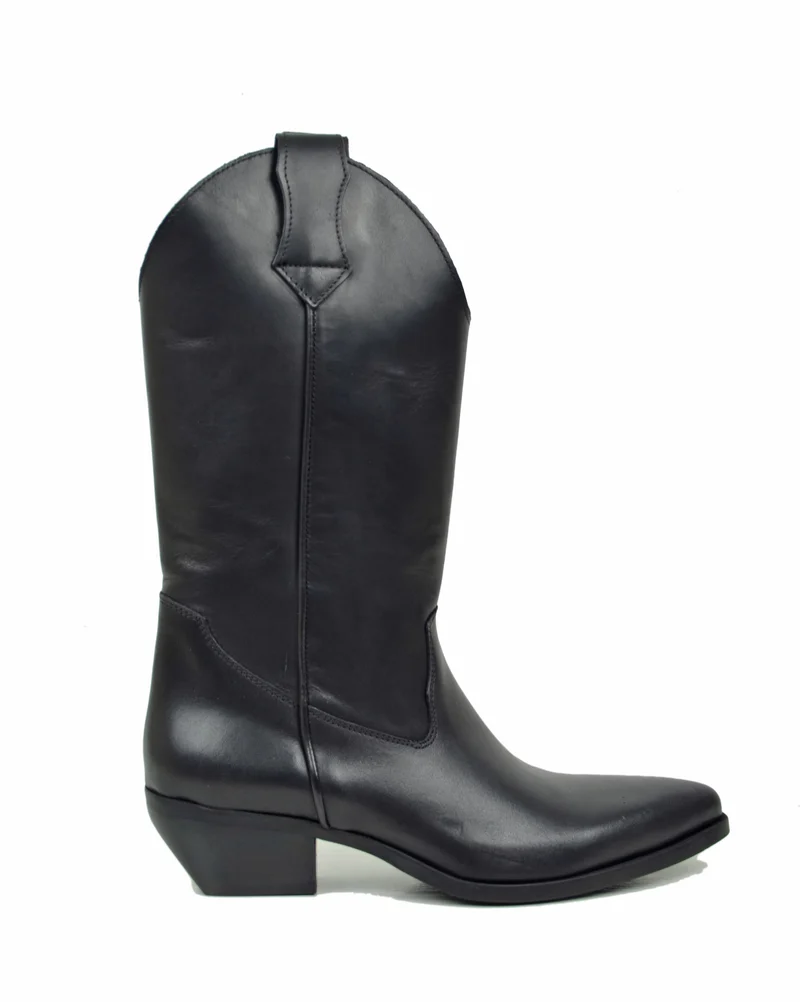 Texani VERA PELLE Made in Italy Stivali da Cowboy Neri Lisci Camperos