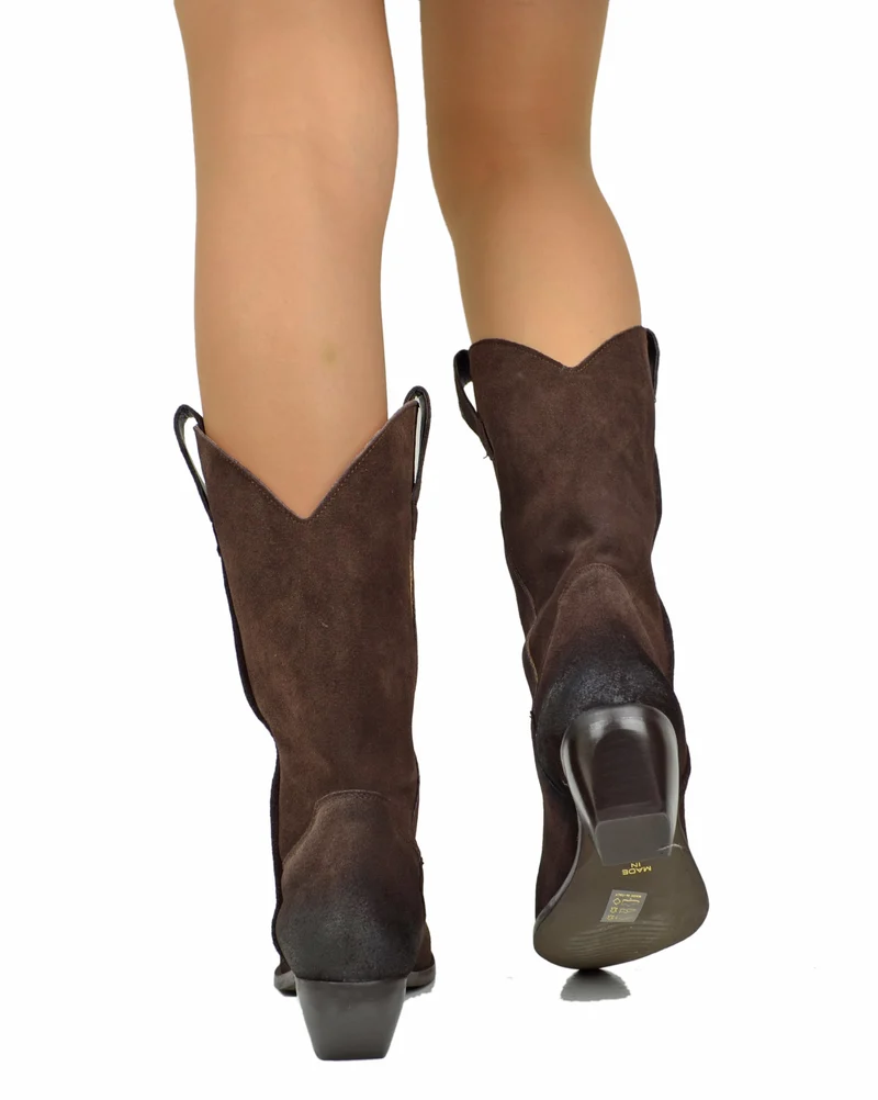 Texani Pelle Scamosciata Ingrassata Cioccolato Stivali da Cowboy