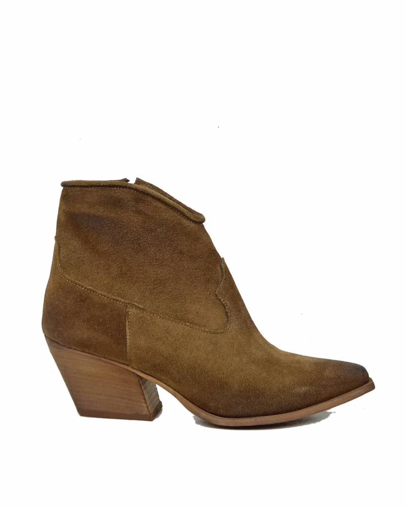 Stivaletti Texanini alla Caviglia Donna in Pelle Scamosciata Taupe