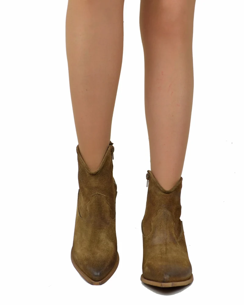 Stivaletti Texanini alla Caviglia Donna in Pelle Scamosciata Taupe