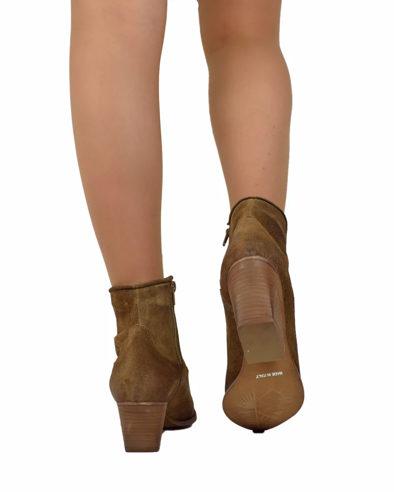Stivaletti Texanini alla Caviglia Donna in Pelle Scamosciata Taupe