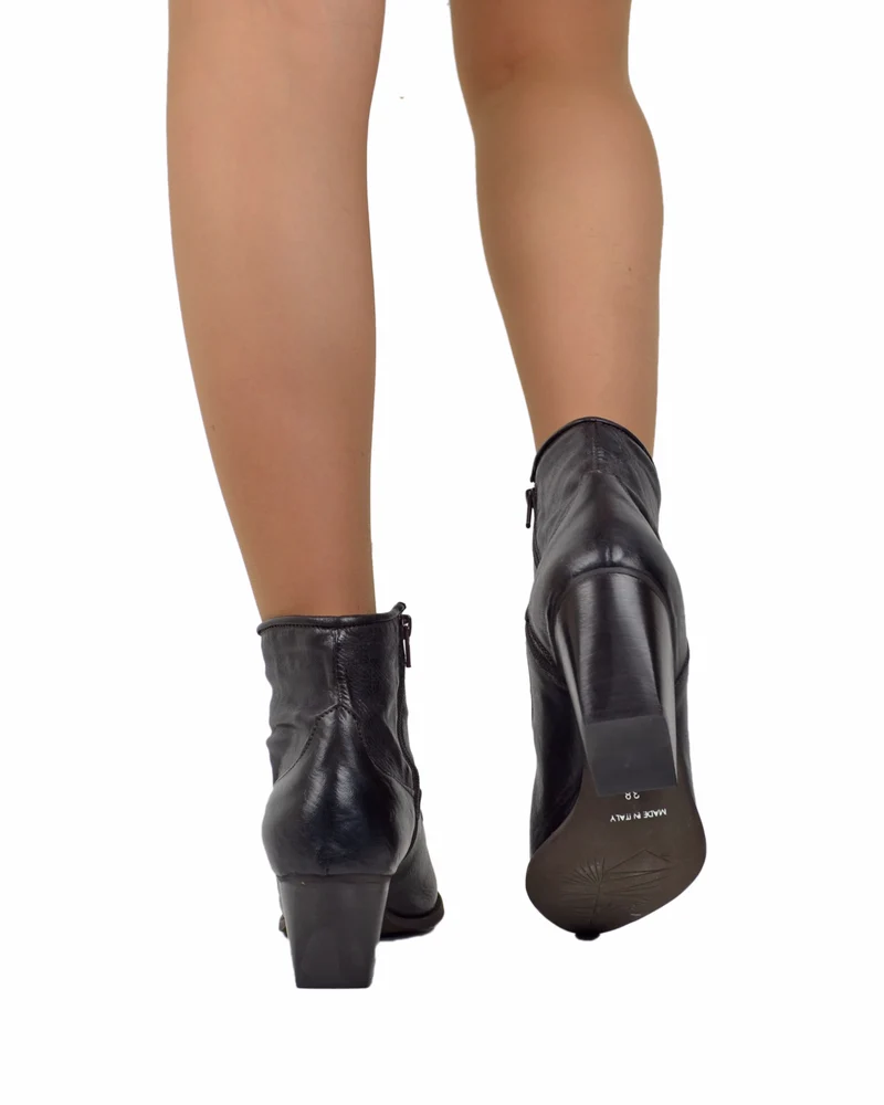 Stivaletti Texanini alla Caviglia Donna in Pelle Marrone Scuro Made in Italy Cucitura