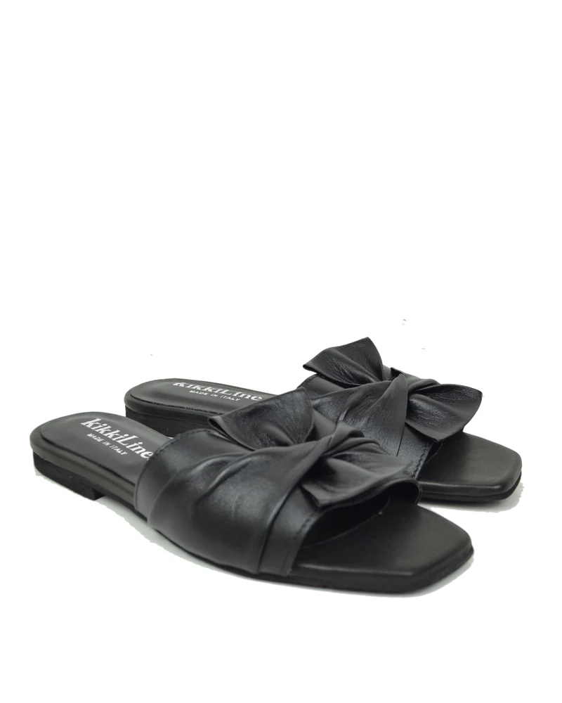 Ciabattine Piatte in Vera Pelle Fiocco Nero Made in Italy