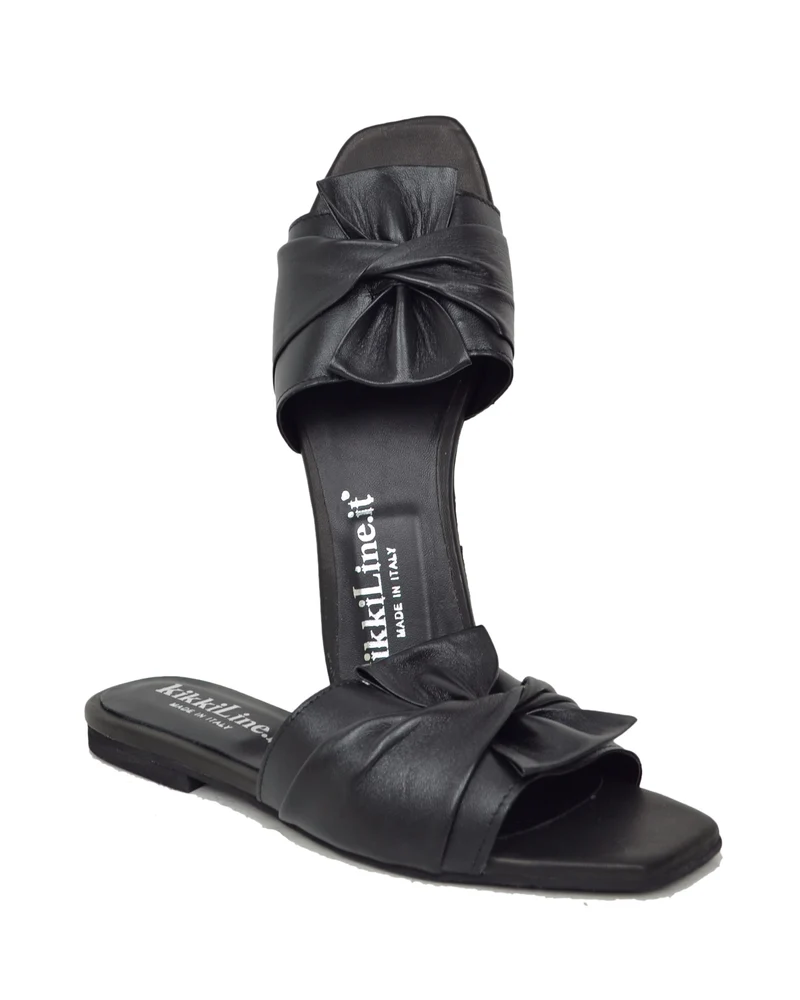 Ciabattine Piatte in Vera Pelle Fiocco Nero Made in Italy