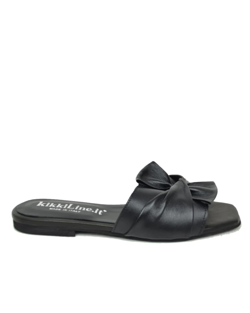 Ciabattine Piatte in Vera Pelle Fiocco Nero Made in Italy