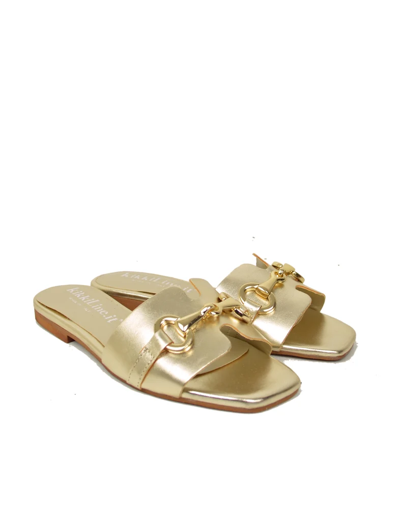 Ciabattine in Vera Pelle con Accessorio Dorato Platino