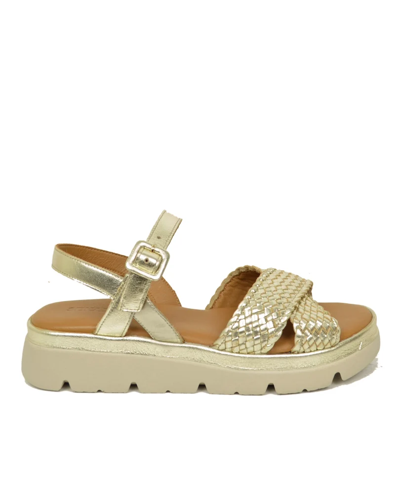 Sandali Intrecciati in Vera Pelle color Platino e Suola in Memory Foam