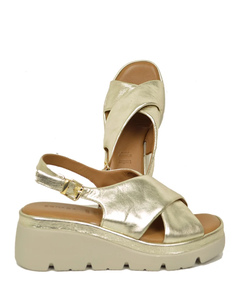 Sandali Donna Platino con fasce incrociate e Suola in Memory Foam Zeppa Alta