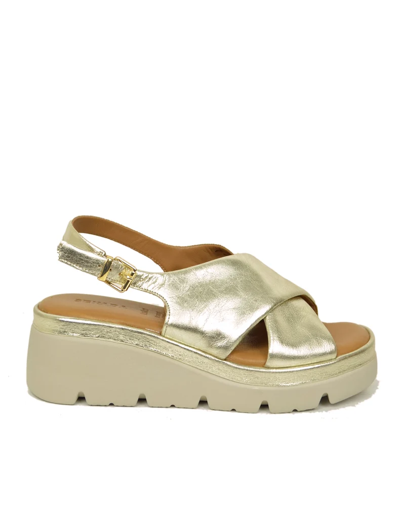 Sandali Donna Platino con fasce incrociate e Suola in Memory Foam Zeppa Alta
