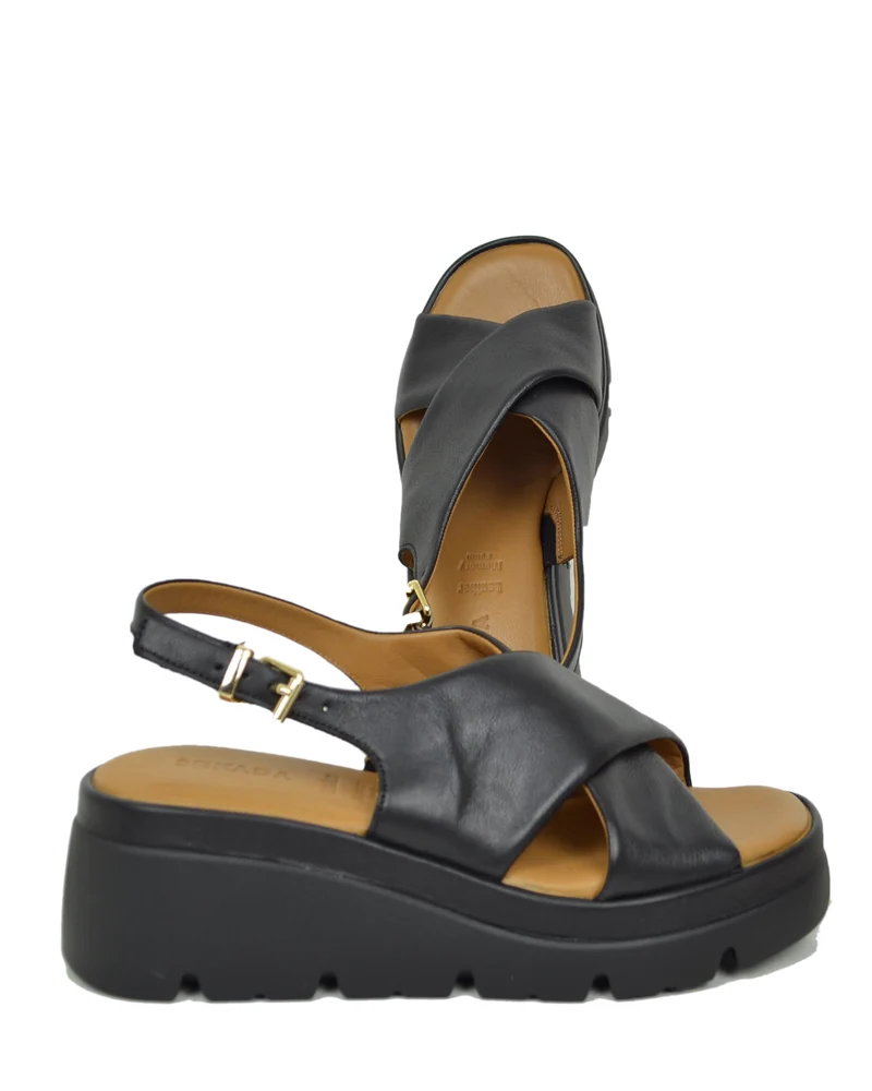 Sandali Donna Neri con fasce incrociate e Suola in Memory Foam Zeppa Alta