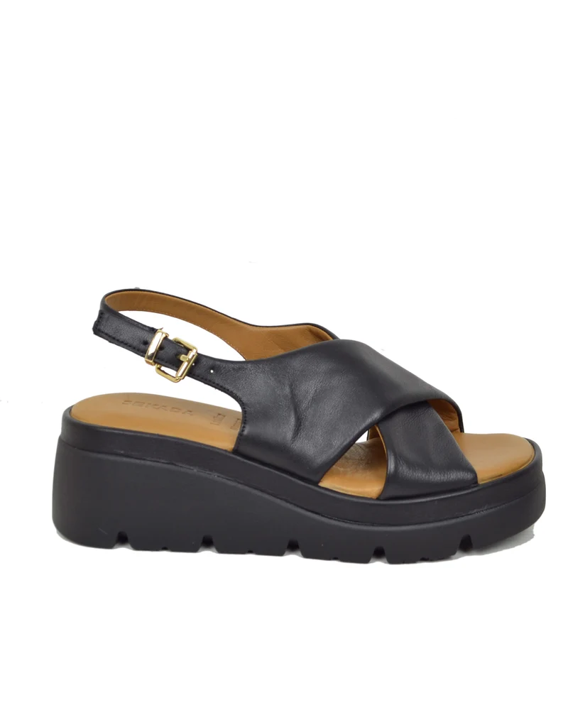 Sandali Donna Neri con fasce incrociate e Suola in Memory Foam Zeppa Alta