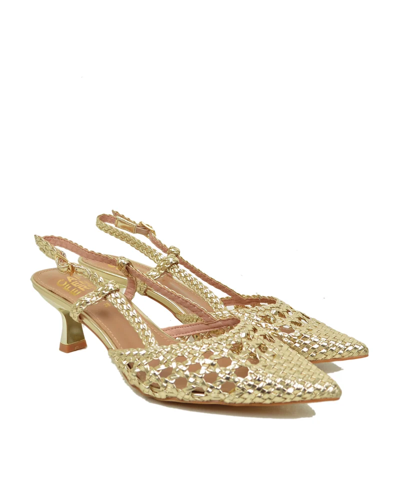 Slingback Caffènero Intrecciate Tacco 6 cm Scarpe da Cerimonia Platino