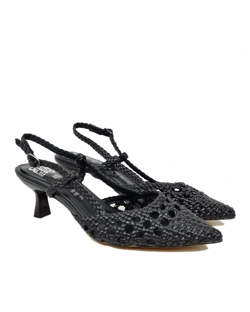 Slingback Caffènero Intrecciate Tacco 6 cm Scarpe da Cerimonia Nere