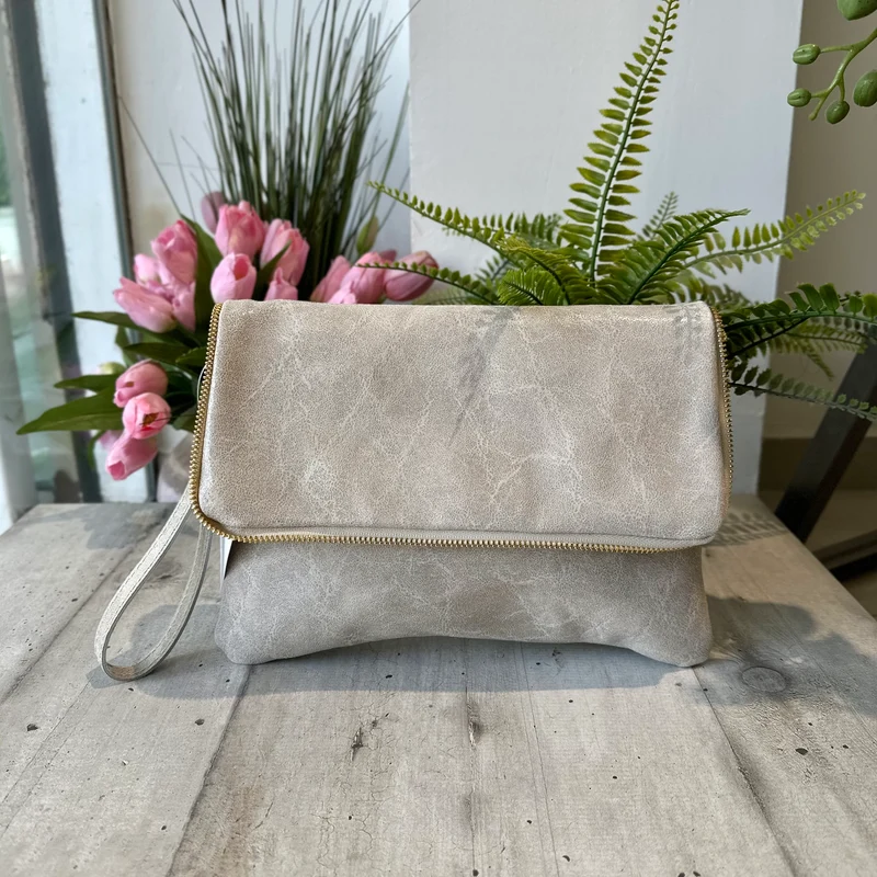 Clutch a Mano Borsa VERA PELLE effetto Vintage Beige GINEVRA tracolla all'interno