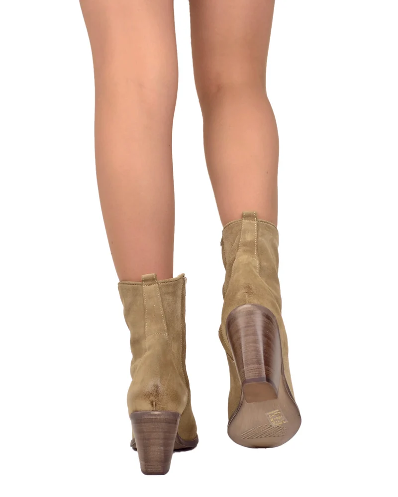 Stivaletti Estivi alla Caviglia Tacco 9 cm Leggeri Pelle Scamosciata Beige