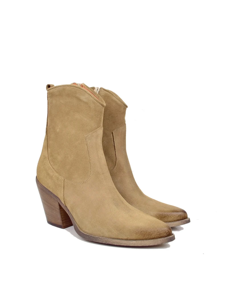 Stivaletti Estivi alla Caviglia Tacco 9 cm Leggeri Pelle Scamosciata Beige