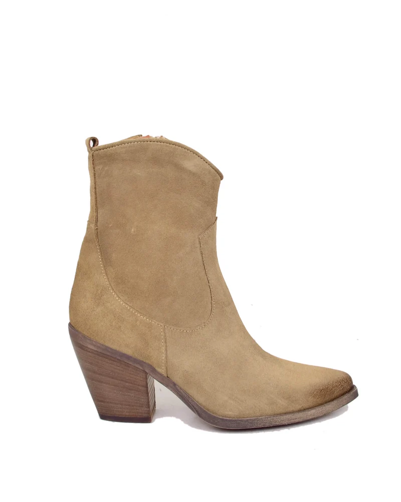 Stivaletti Estivi alla Caviglia Tacco 9 cm Leggeri Pelle Scamosciata Beige