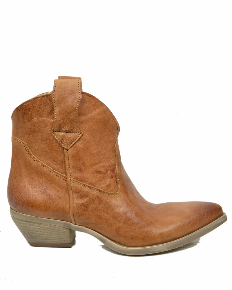 Stivaletti Texanini in Vera Pelle Cuoio Effetto Stropicciato Tacco 5 cm Made in Italy