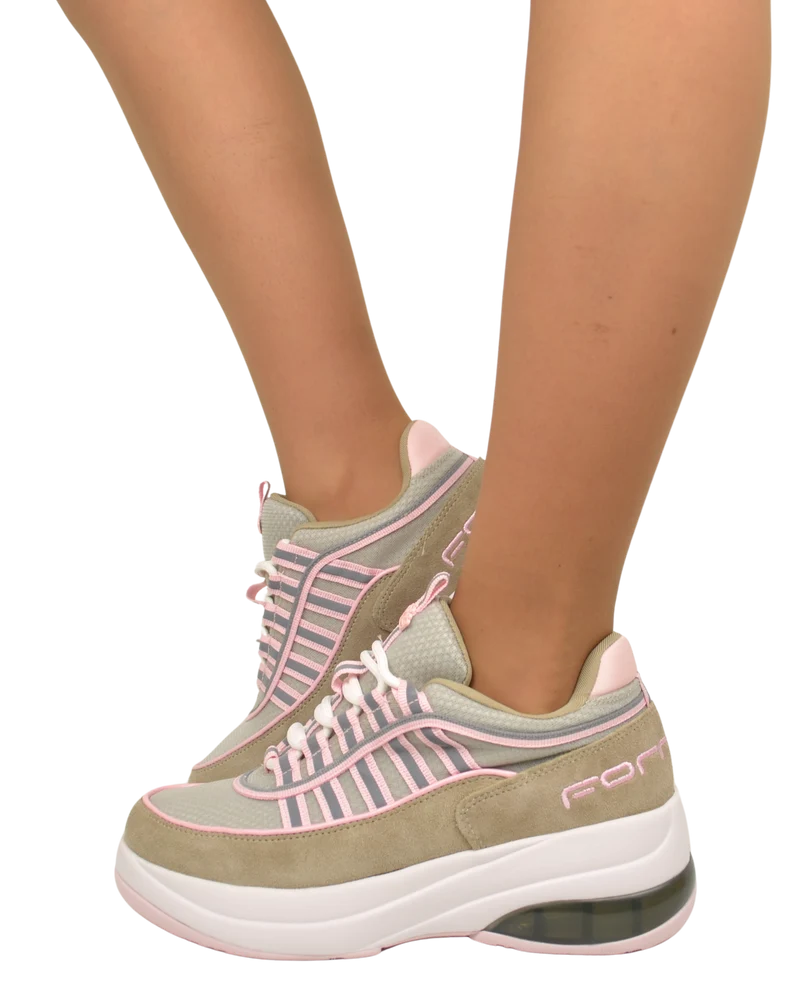Sneakers Fornarina Bubble Lacci Platform Zeppa UP SAND Rosa Originali stile anni 90