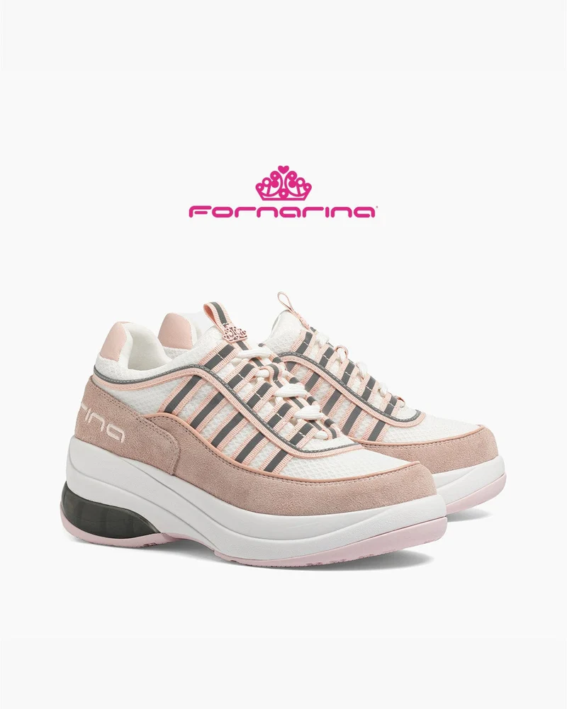 Sneakers Fornarina Bubble Lacci Platform Zeppa UP SAND Rosa Originali stile anni 90