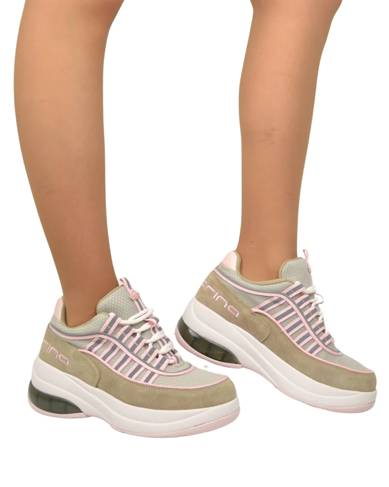 Sneakers Fornarina Bubble Lacci Platform Zeppa UP SAND Rosa Originali stile anni 90
