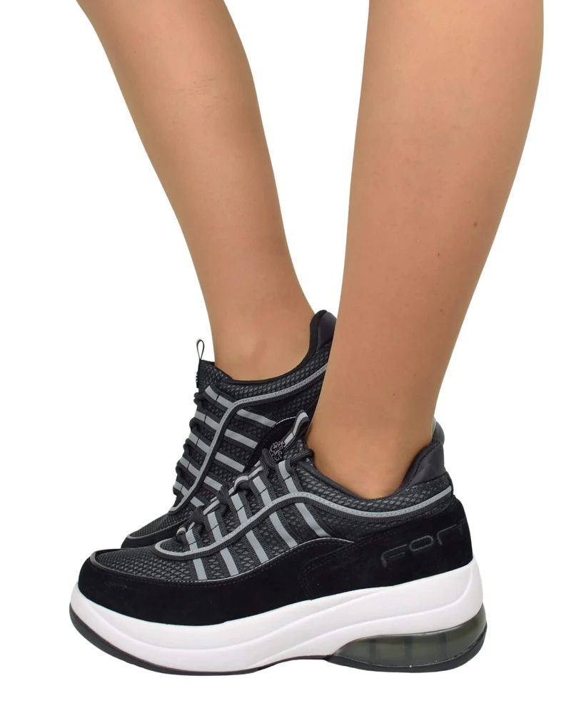 Sneakers Fornarina Bubble Lacci Platform Zeppa UP BLACK Originali stile anni 90