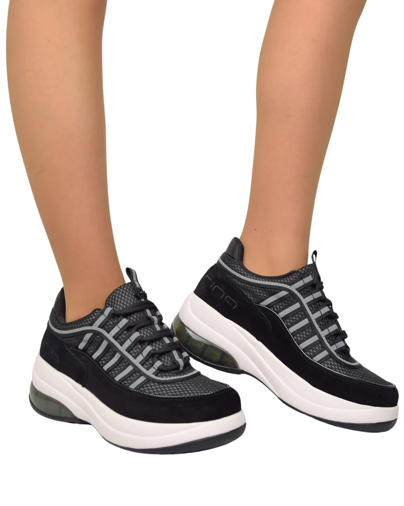 Sneakers Fornarina Bubble Lacci Platform Zeppa UP BLACK Originali stile anni 90