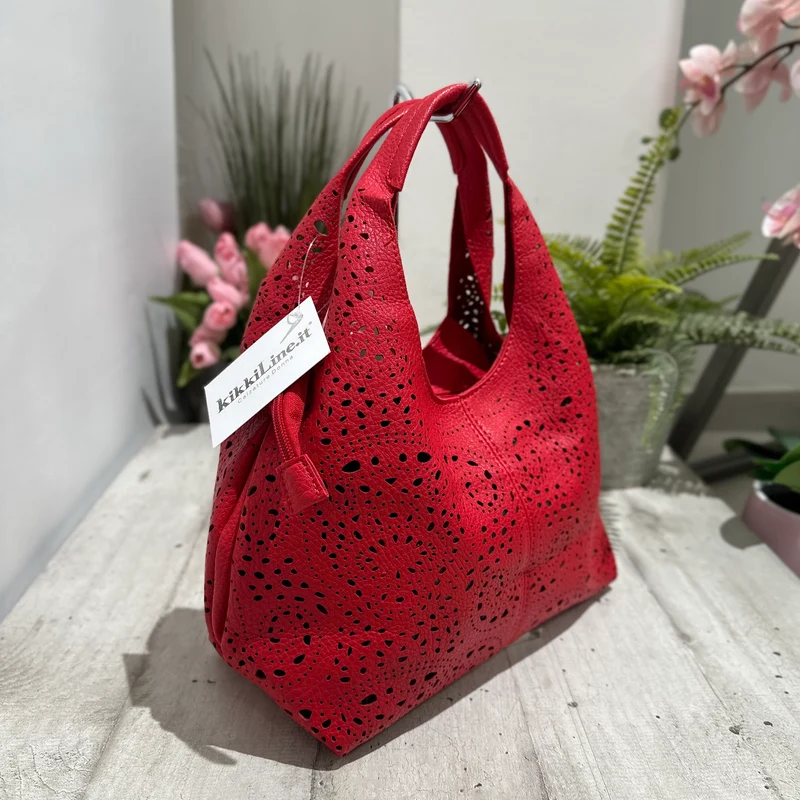 Borsa Traforata similpelle con Borsello e Tracolla Inclusi All'interno Rossa BRIDGET