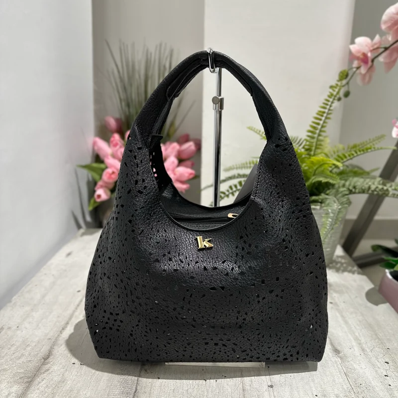 Borsa Traforata similpelle con Borsello e Tracolla Inclusi All'interno Nera BRIDGET