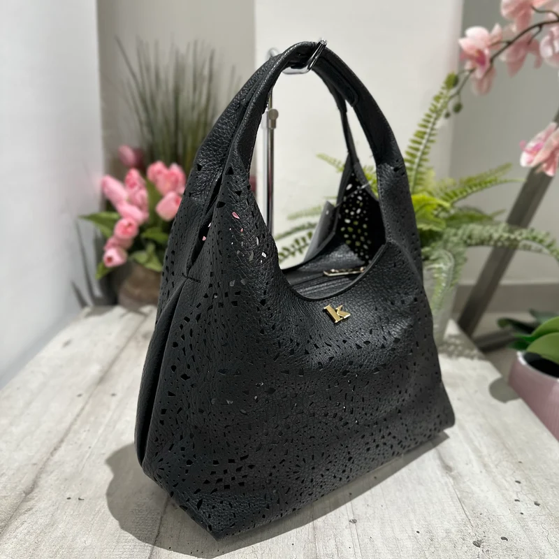 Borsa Traforata similpelle con Borsello e Tracolla Inclusi All'interno Nera BRIDGET