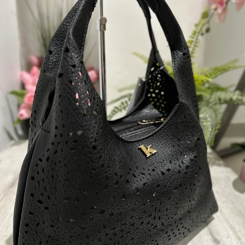 Borsa Traforata similpelle con Borsello e Tracolla Inclusi All'interno Nera BRIDGET