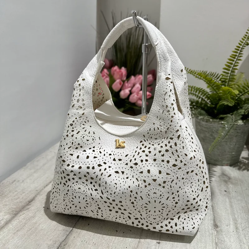 Borsa Traforata similpelle con Borsello e Tracolla Inclusi All'interno Bianca BRIDGET