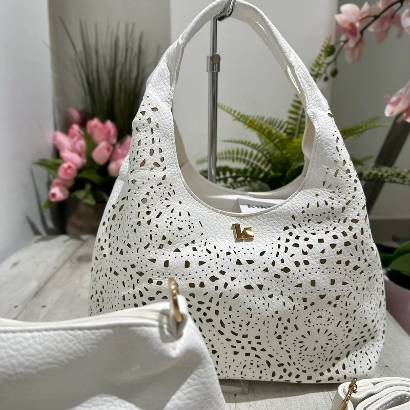 Borsa Traforata similpelle con Borsello e Tracolla Inclusi All'interno Bianca BRIDGET