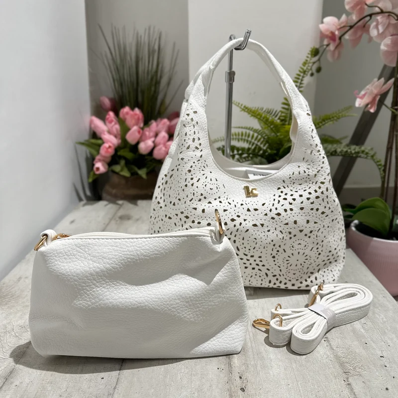 Borsa Traforata similpelle con Borsello e Tracolla Inclusi All'interno Bianca BRIDGET