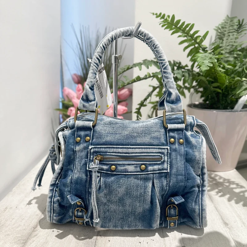 Borsa Maxi Jeans a Mano e con Tracolla all'interno e Zip DENIM Dark Blue LEA
