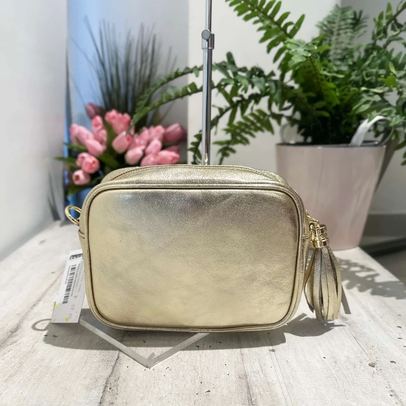 Borsa Saponetta con Nappina e Zip VERA PELLE Platino con tracolla PAOLA