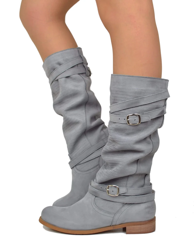 Stivali Estivi Donna Pelle Nabuk Vintage Zigrinati Grey Made in Italy