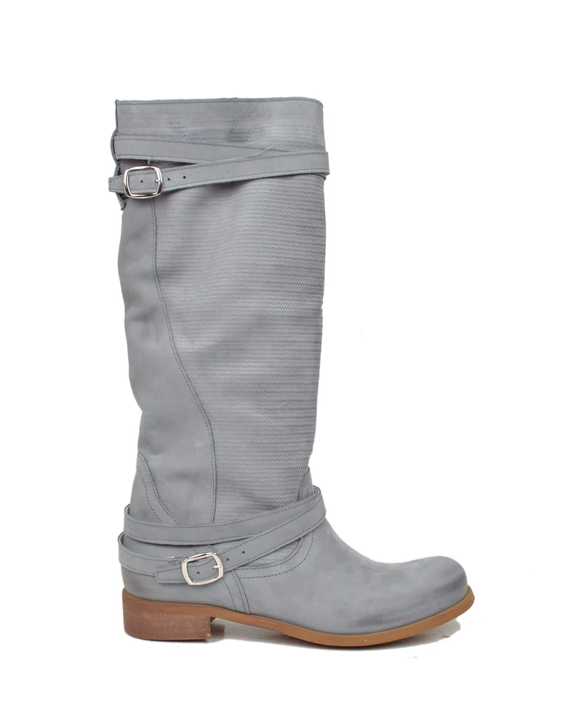 Stivali Estivi Donna Pelle Nabuk Vintage Zigrinati Grey Made in Italy