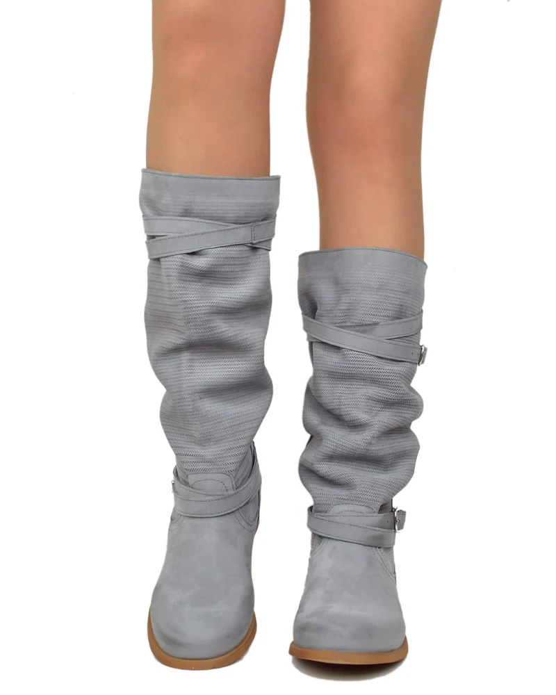 Stivali Estivi Donna Pelle Nabuk Vintage Zigrinati Grey Made in Italy