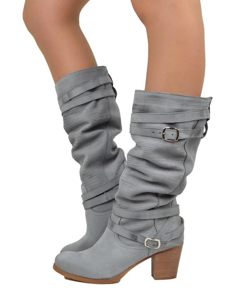 Stivali Donna in Pelle Nabuk Gambale Zigrinato Grey Made in Italy