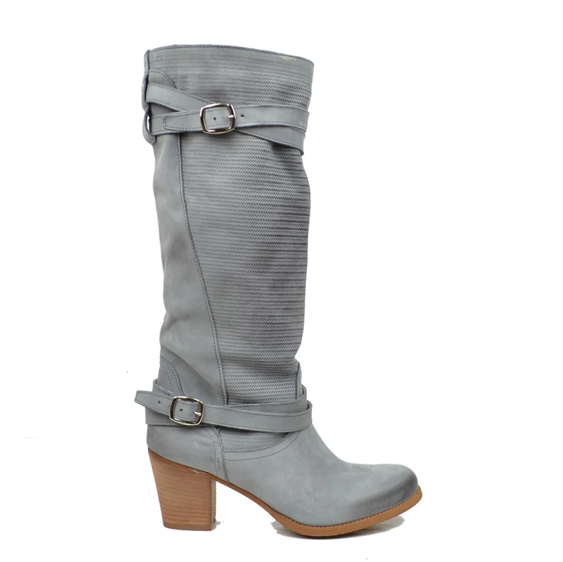 Stivali Donna in Pelle Nabuk Gambale Zigrinato Grey Made in Italy