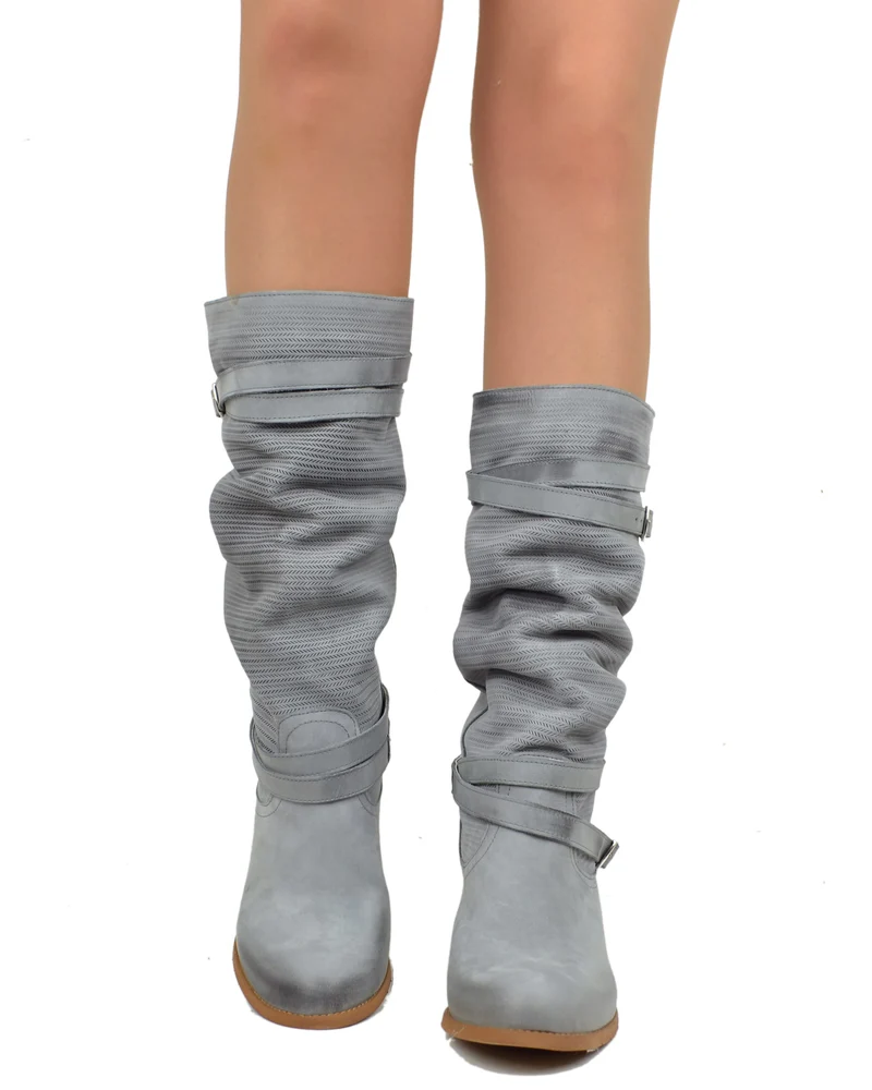 Stivali Donna in Pelle Nabuk Gambale Zigrinato Grey Made in Italy