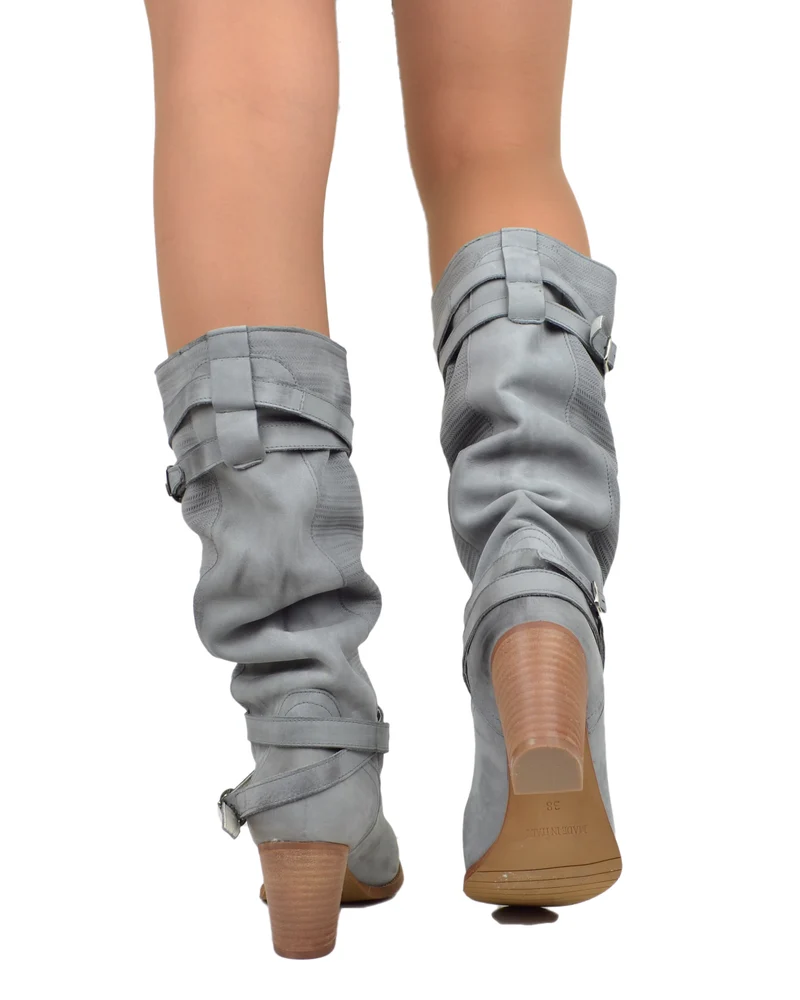 Stivali Donna in Pelle Nabuk Gambale Zigrinato Grey Made in Italy