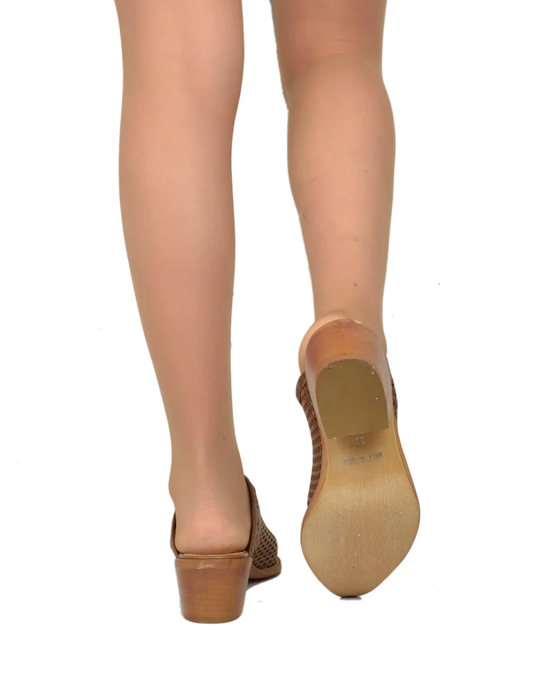Sabot Donna Cuoio Traforati Vera Pelle Tacco 4 cm Made in Italy